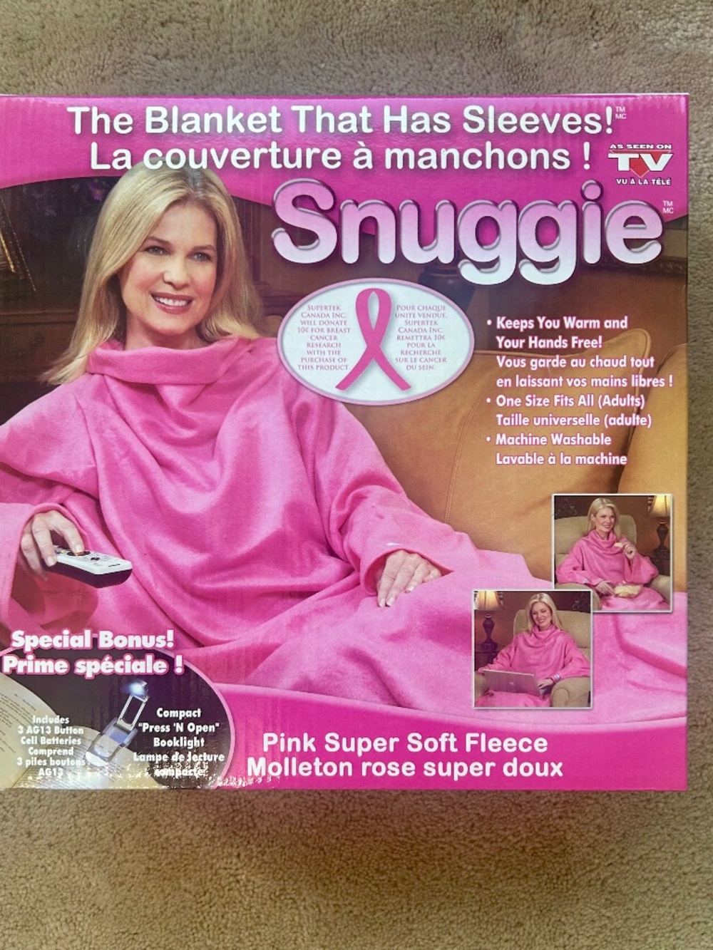 NWT Snuggie Blanket with Sleeves in Pink Colour- Brand New in Box